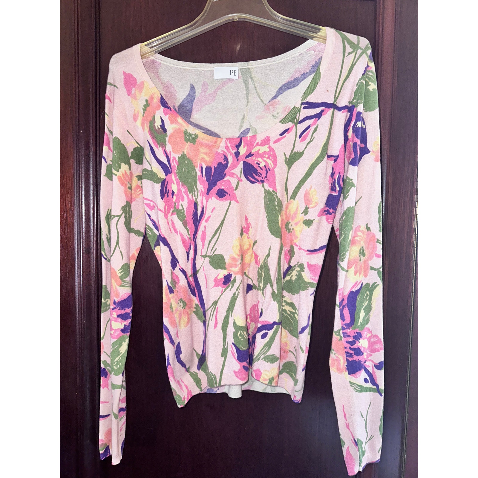 Vintage Tse Pale Ballet Pink Cashmere Silk Blend Floral Print Sweater S